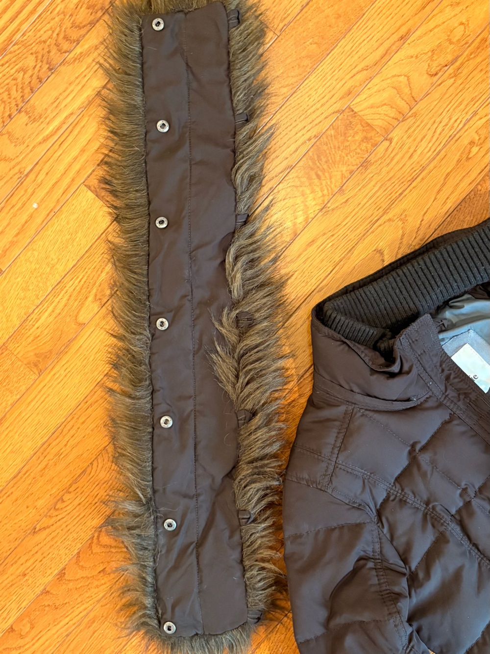 Abercrombie & Fitch Vintage Y2K Women L Brown Down Puffer Jacket w Faux Fur Hood - Picture 13 of 16